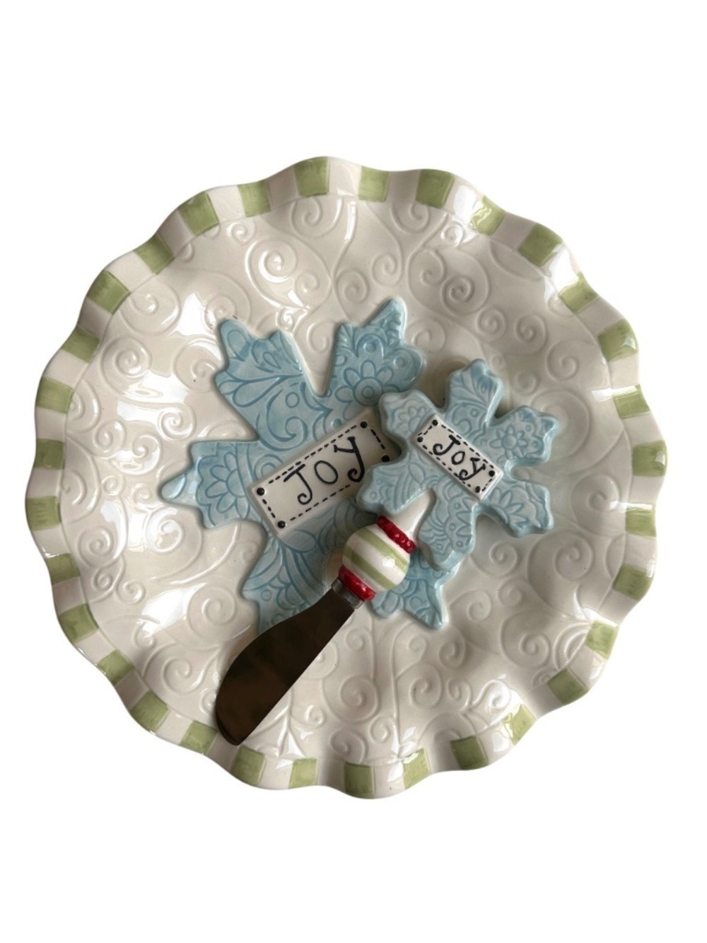 Mud Pie Joy Ceramic Cheese Dish with Spreader